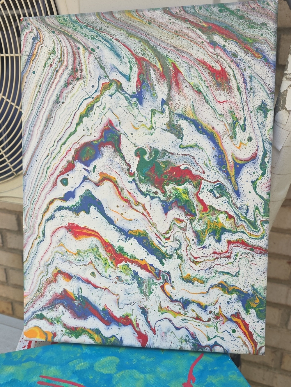 Abstract Multicolor Fluid Art Canvas - White Background 12x16 Zebra Stripes